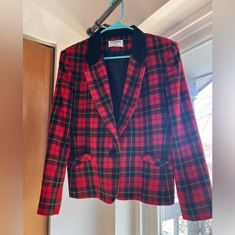 Vintage 90’s Alfred Dunner Made in the USA Red Plaid Blazer 12 Petite